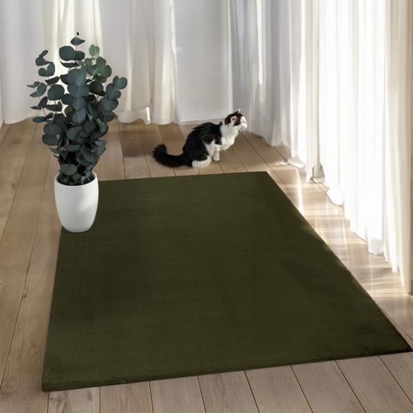 Teppich Wohnzimmer Hochflor - 80x150cm - Läufer - Grün - Super Soft Kuschelweich Flauschig Modern Einfarbig Modern Weicher Schlafzimmerteppich