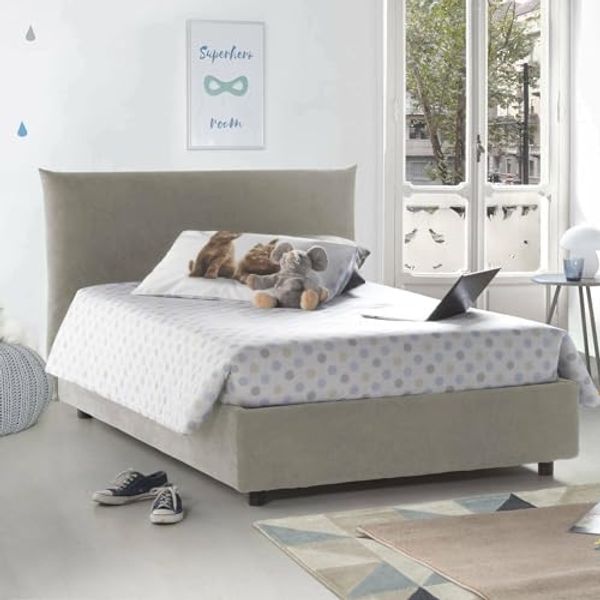 Talamo Italia - Doppelbett Creta, Bettkasten mit Stoffbezug, 100% Made in Italy, Öffnung vorne, inklusive Matratze 120x190 cm, Beige