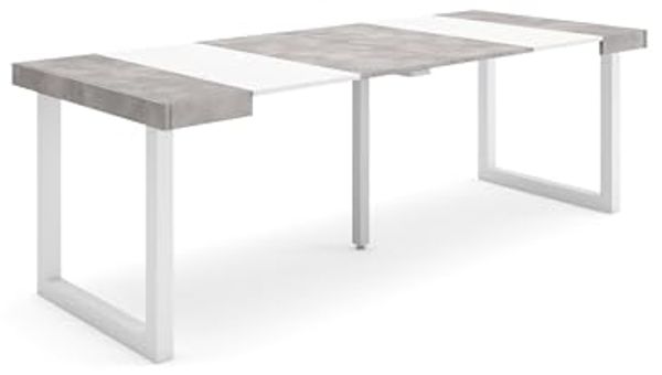 Skraut Home | Ausziehbarertisch | Multifunktionaler ausziehbarer | 220 | Für 10 Gäste | Massivholz Beine | Moderner Stil | Mattweiß und Zement