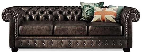 Möbel-Eins CHESTERFIELD Echtleder 3-Sitzer Sofa BRADFORD, antikbraun