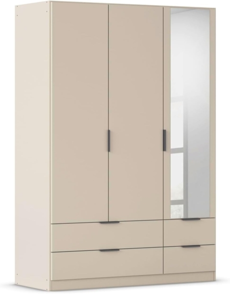 Rauch Möbel Lagoa, Kleiderschrank, Garderobe für Schlafzimmer, Kinderzimmer, Jugendzimmer 3-türig mit Spiegel, 4 Schubladen, mit Zubehör Basic, Farbe Beige, Breite 136 cm