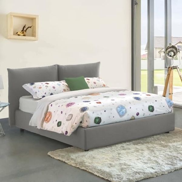 Talamo Italia - Cristyn Doppelbett, Bettkasten mit Stoffbezug, 100% Made in Italy, Öffnung vorne, inklusive Matratze 160x200 cm, Grau
