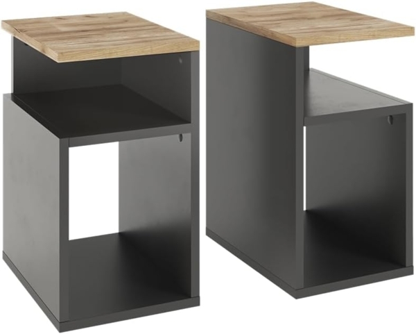 Nachttisch Elios Anthrazit/Goldkraft Eiche 2er Set Vicco