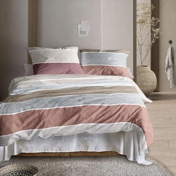 Irisette Easy Soft-Seersucker Bettwäsche 135x200 Streifen rostrot beige 8608-60