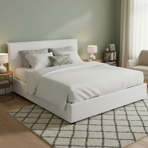 Talamo Italia - Doppelbett Bonella, Bettkasten mit Stoffbezug, 100 % Made in Italy, Öffnung vorne, geeignet für Matratzen 160x200 cm, Weiß