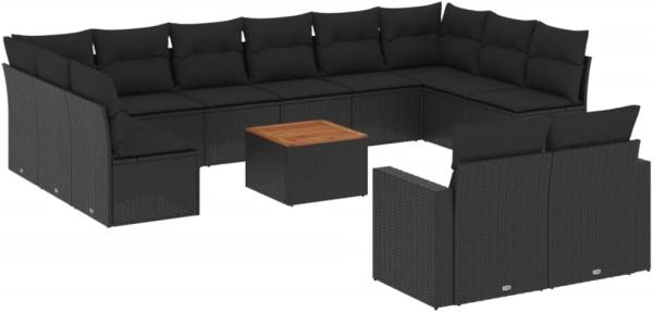 vidaXL 13-tlg. Garten-Sofagarnitur mit Kissen Schwarz Poly Rattan 3224354