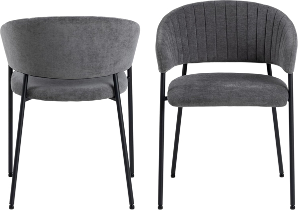 AC Design Furniture Anna Esszimmerstühle 2er Set, Weiche Esszimmerstühle mit Chenille Effekt, Küchenstühle, Lounge Esszimmerstühle mit Armlehnen, Dunkelgraue Polsterstühle mit Schwarzen Metallbeinen Bild 4