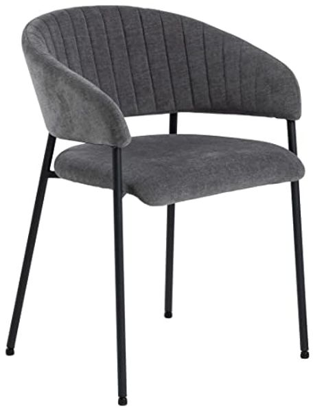 AC Design Furniture Anna Esszimmerstühle 2er Set, Weiche Esszimmerstühle mit Chenille Effekt, Küchenstühle, Lounge Esszimmerstühle mit Armlehnen, Dunkelgraue Polsterstühle mit Schwarzen Metallbeinen