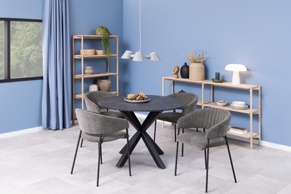 AC Design Furniture Anna Esszimmerstühle 2er Set, Weiche Esszimmerstühle mit Chenille Effekt, Küchenstühle, Lounge Esszimmerstühle mit Armlehnen, Dunkelgraue Polsterstühle mit Schwarzen Metallbeinen Bild 11