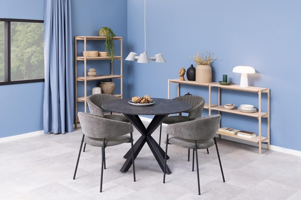 AC Design Furniture Anna Esszimmerstühle 2er Set, Weiche Esszimmerstühle mit Chenille Effekt, Küchenstühle, Lounge Esszimmerstühle mit Armlehnen, Dunkelgraue Polsterstühle mit Schwarzen Metallbeinen Bild 2