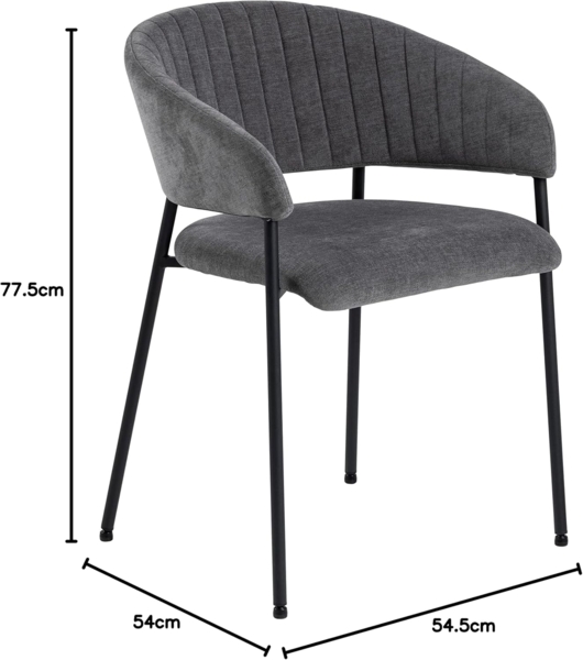 AC Design Furniture Anna Esszimmerstühle 2er Set, Weiche Esszimmerstühle mit Chenille Effekt, Küchenstühle, Lounge Esszimmerstühle mit Armlehnen, Dunkelgraue Polsterstühle mit Schwarzen Metallbeinen Bild 3