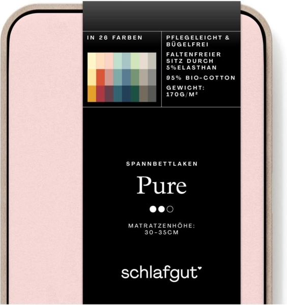Schlafgut Spannbettlaken PURE Bio-Baumwolle mit Elasthan, dehnbar blickdicht, straff, Bettlaken, Jersey, Gummizug: rundum, (1 Stück), PREMIUM Laken für Matratzen bis 30cm Höhe, in 90x200, 140x200, 180x200