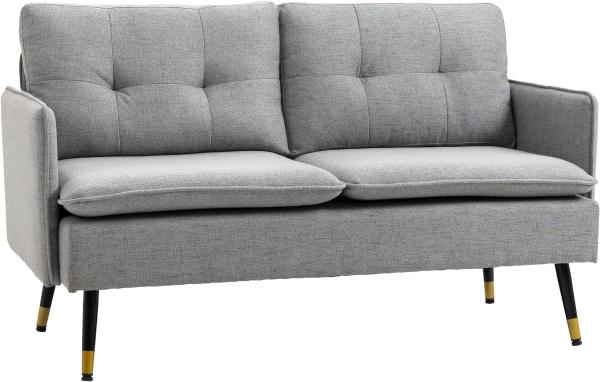 HOMCOM 2-Sitzer Loveseat mit Leinenoptik, Doppelsofa mit Kissen für Wohnzimmer