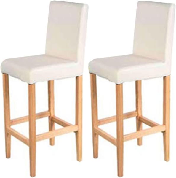 2er-Set Barhocker Vicenza, Barstuhl Tresenhocker, Holz+LEDER ~ creme, helle Beine