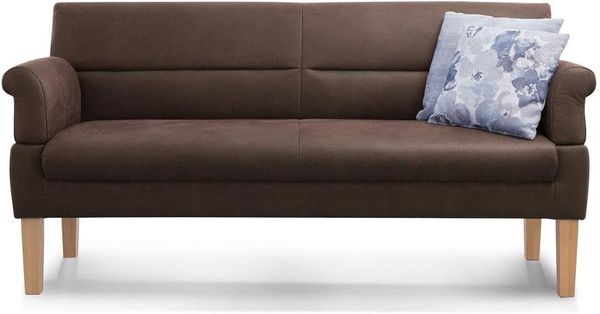Cavadore 3-Sitzer Sofa Kira mit Federkern / Sitzbank für Küche, Esszimmer / Inkl. Armteilfunktion / 189 x 94 x 81 / Kunstleder dunkelbraun
