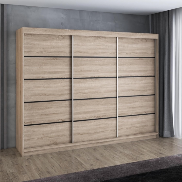 Schwebetürenschrank MES 2-türig Schrank 200 cm (mit Spiegel) Farbe: Sonoma