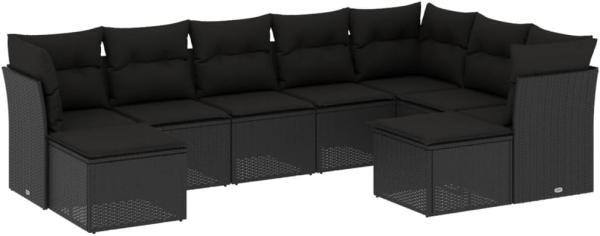 vidaXL 9-tlg. Garten-Sofagarnitur mit Kissen Schwarz Poly Rattan 3250404