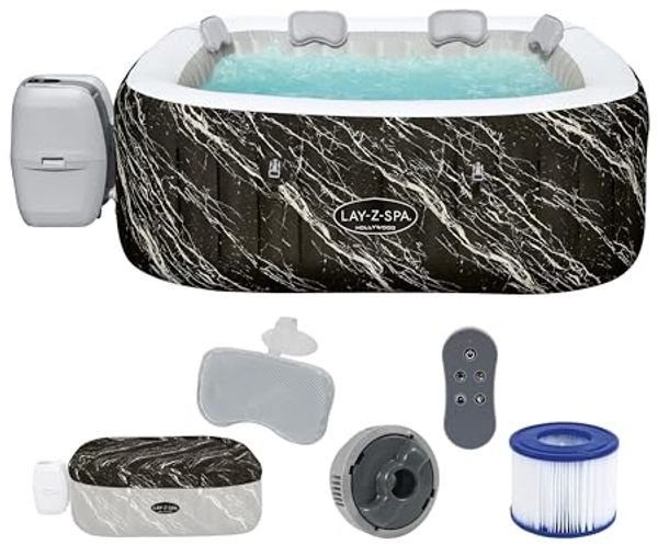 Bestway Whirlpool LAY-Z-SPA Hollywood AirJet, Kunststoffbecken, (Set, Inkl. LED-Beleuchtung mit Fernbedienung, für max. 6 Personen), 180 x 180 x 66 cm
