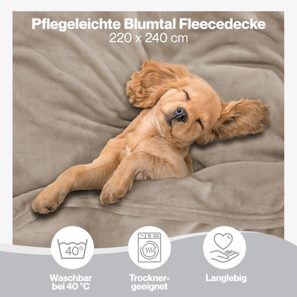 Blumtal Kuscheldecke flauschig - Oeko-TEX zertifizierte Fleecedecke 220x240 cm - Wohndecke 220x240 cm - Taupe Decke - Wohn- & Kuscheldecke - Fleecedecke Taupe Bild 3