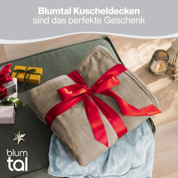 Blumtal Kuscheldecke flauschig - Oeko-TEX zertifizierte Fleecedecke 220x240 cm - Wohndecke 220x240 cm - Taupe Decke - Wohn- & Kuscheldecke - Fleecedecke Taupe Bild 5