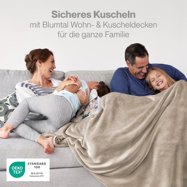 Blumtal Kuscheldecke flauschig - Oeko-TEX zertifizierte Fleecedecke 220x240 cm - Wohndecke 220x240 cm - Taupe Decke - Wohn- & Kuscheldecke - Fleecedecke Taupe Bild 2