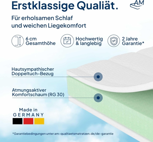 AM Qualitätsmatratzen Basic Topper 110x200 cm - Weiche & anpassungsfähige Matratzenauflage - Auch für Boxspringbetten geeignet - Made in Germany Bild 3