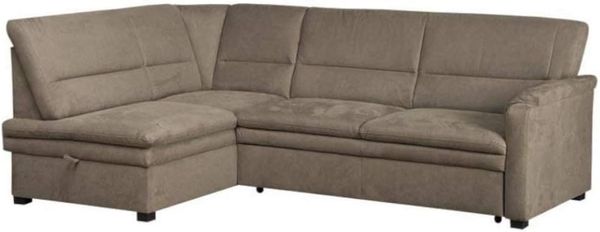 CAVADORE Ecksofa Pisoo mit Federkern / Kleine Eckcouch mit Schlaffunktion / Ottomane links / 245 x 89 x 161 / Mikrofaser hellgrau