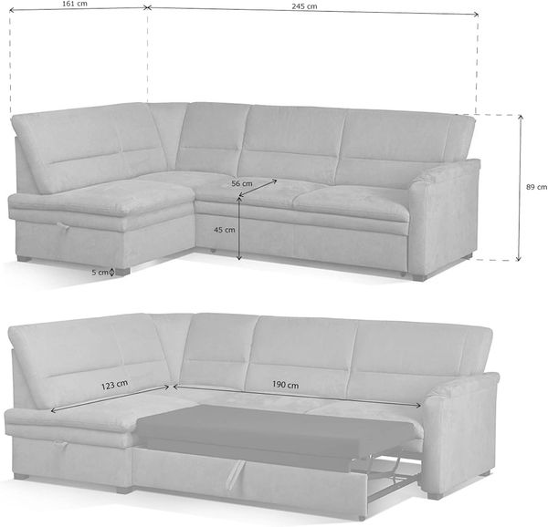 CAVADORE Ecksofa Pisoo mit Federkern / Kleine Eckcouch mit Schlaffunktion / Ottomane links / 245 x 89 x 161 / Mikrofaser hellgrau Bild 8