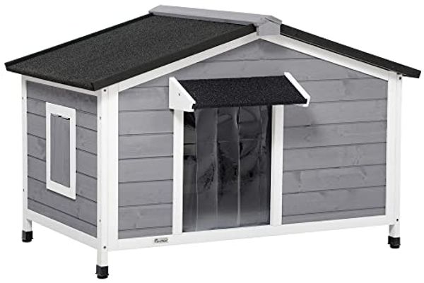PawHut Hundehütte aus Holz, mit abnehmbarem Boden, Outdoor, Grau, BxTxH: 109x79x72 cm