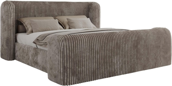 Polsterbett mit Lattenrost, Doppelbett für Schlafzimmer, Gepolstertes Kopfteil - EMORA CLASSIC DUO - 180 x 200 cm - Hellbraun Cord Bild 7