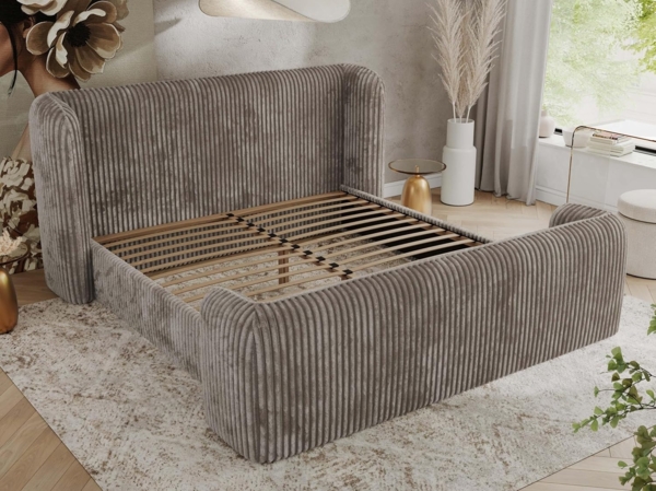 Polsterbett mit Lattenrost, Doppelbett für Schlafzimmer, Gepolstertes Kopfteil - EMORA CLASSIC DUO - 180 x 200 cm - Hellbraun Cord Bild 4