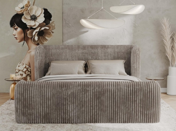 Polsterbett mit Lattenrost, Doppelbett für Schlafzimmer, Gepolstertes Kopfteil - EMORA CLASSIC DUO - 180 x 200 cm - Hellbraun Cord Bild 3