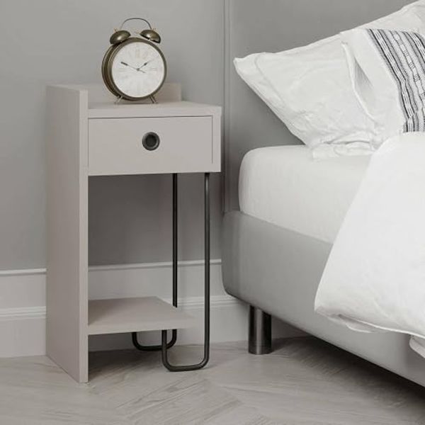 Dmora Nachttisch Quilla 32 x 30 x 61 cm Grau 1 Schublade, 2 Ablagen