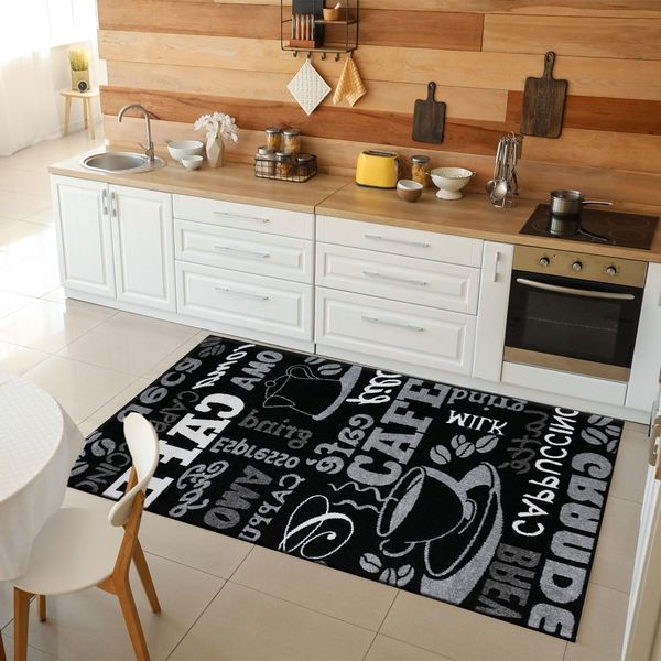 Vimoda Küchenläufer Trendiger Kaffee Teppich, Rechteckig, Höhe: 5 mm, Muster Kaffee, Kaffeetasse, Cappuccino, Küche, Esszimmer, Flur