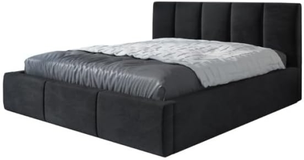 Polsterbett KENET 140x200 mit Matratze, Bettkasten und Lattenrost. Farbe: Schwarz 20