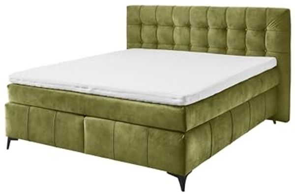 Boxspringbett >Oregon< Liegefläche 180x200 cm, H3/H4, in olivgrün - 200x121x210 (BxHxT)