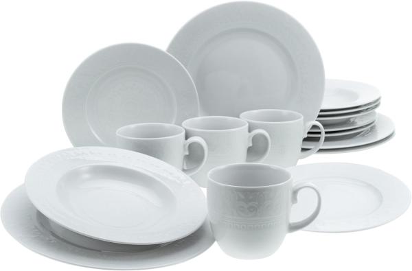 CreaTable 23821 Kombiservice Classico für 4 Personen, Porzellan, weiß (1 Set, 16-teilig)