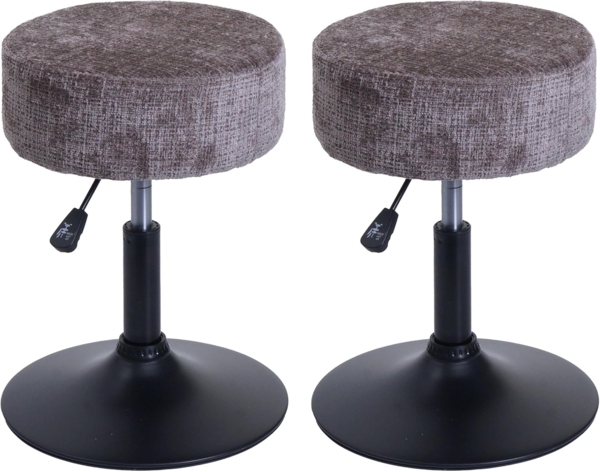 2er-Set Hocker HWC-C22, Sitzhocker, höhenverstellbar drehbar Ø 37cm Stoff Chenille (465g/m²) FSC® ~ braun