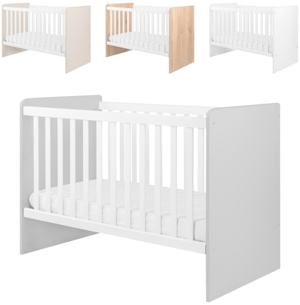 Kikkaboo Babybett Ayla 140 x 70 cm, Gitterstäbe abnehmbar, 3 Ebenen einstellbar grau