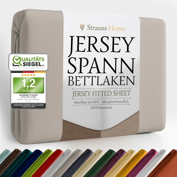 Strauss Home Spannbettlaken Premium, Gummizug: Rundumgummi, 150gr/m2 Premium Jersey 100% Baumwolle
