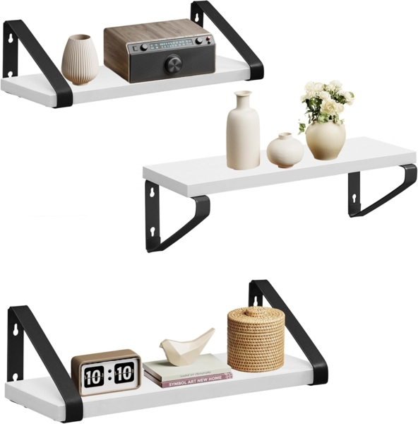 Vasagle Wandregal, 3-tlg, Holzspanplatte / Stahl weiß, Länge 30/35/40 cm