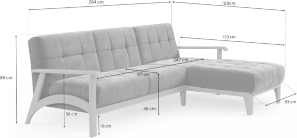 Cavadore Ecksofa Billan / Eckcouch im skandinavischen Design mit Longchair und massivem Holzgestell in Buche / 264 x 88 x 183 / Mehrfarbiger Strukturstoff, Hellgrau Bild 3