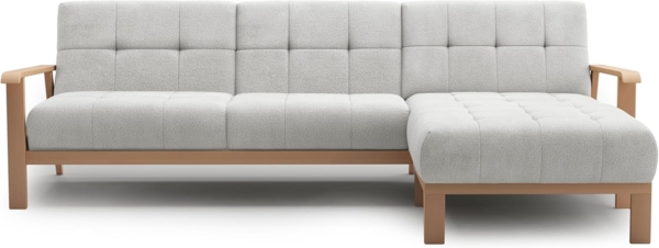 Cavadore Ecksofa Billan / Eckcouch im skandinavischen Design mit Longchair und massivem Holzgestell in Buche / 264 x 88 x 183 / Mehrfarbiger Strukturstoff, Hellgrau Bild 7