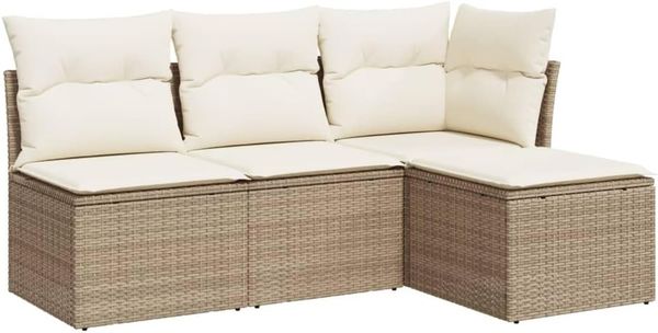 vidaXL 4-tlg. Garten-Sofagarnitur mit Kissen Beige Poly Rattan 3249337