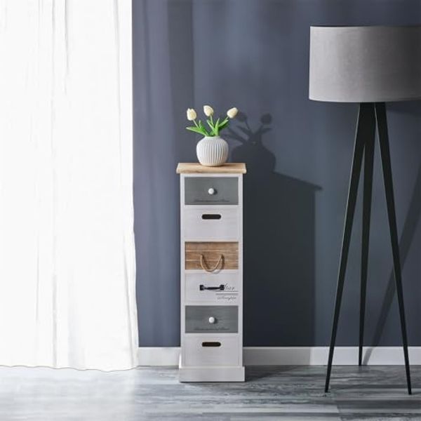 CARO-Möbel Kommode SALVA, Kleiner Schubladenschrank, Holzregal mit 6 Schubladen Vintage Stil