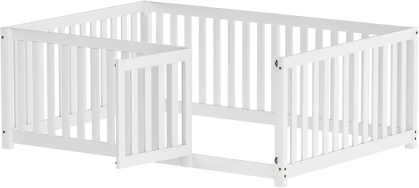 Ball & Cast Bodenbett (140x200 cm) mit Zaun und Tür, Holzboden Bettrahmen für Jungen und Mädchen, Einfach & Zeitsparend Montierbar, Weiß Bild 7