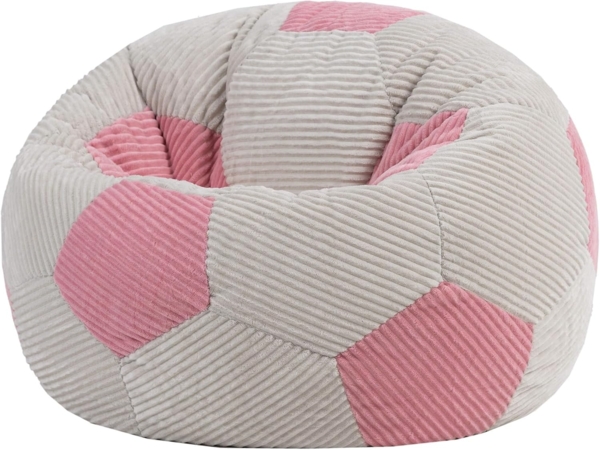 Icon Fußball Sitzsack Kinder, Rosa, Webstoff, Sitzsack Cord mit Füllung, Bequemer Kinder Sessel, Kuschelsessel, Lese Sessel, Schlafzimmer, Kinderzimmer, Wohnzimmer