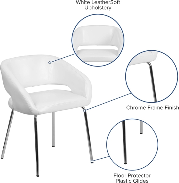 Flash Furniture Fusion Series LeatherSoft Gepolsterter Side Reception Chair Retro Gepolsterter Loungesessel für Wohnzimmer oder Büro, Weiß Bild 4