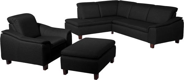 Aaron Sofa Eckgarnitur Flachgewebe Leinenoptik Schwarz Buche Nussbaumfarben