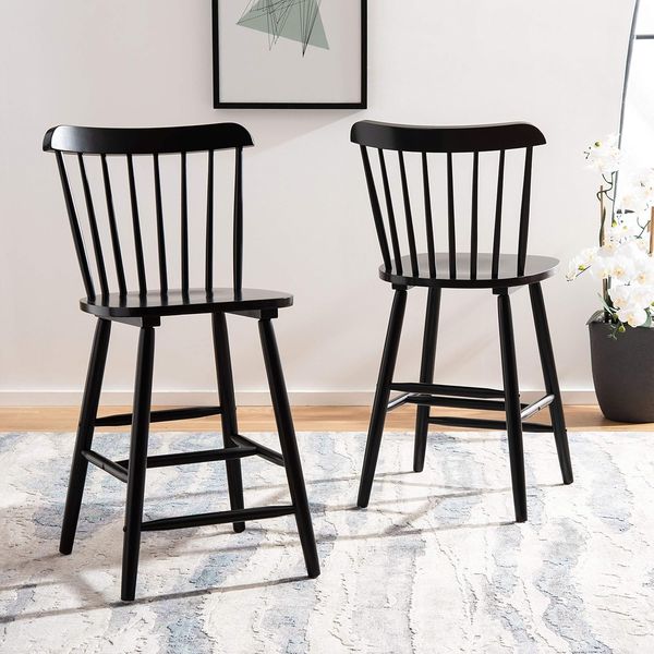 SAFAVIEH Modern Bar & Counter Stool - Set of 2 - with a Back, in Black, 51 X 50 X 96